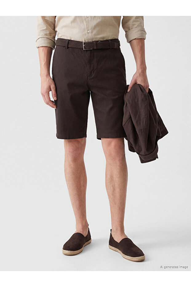 Nevavm Regular Fit Belted Men's Shorts with Difference