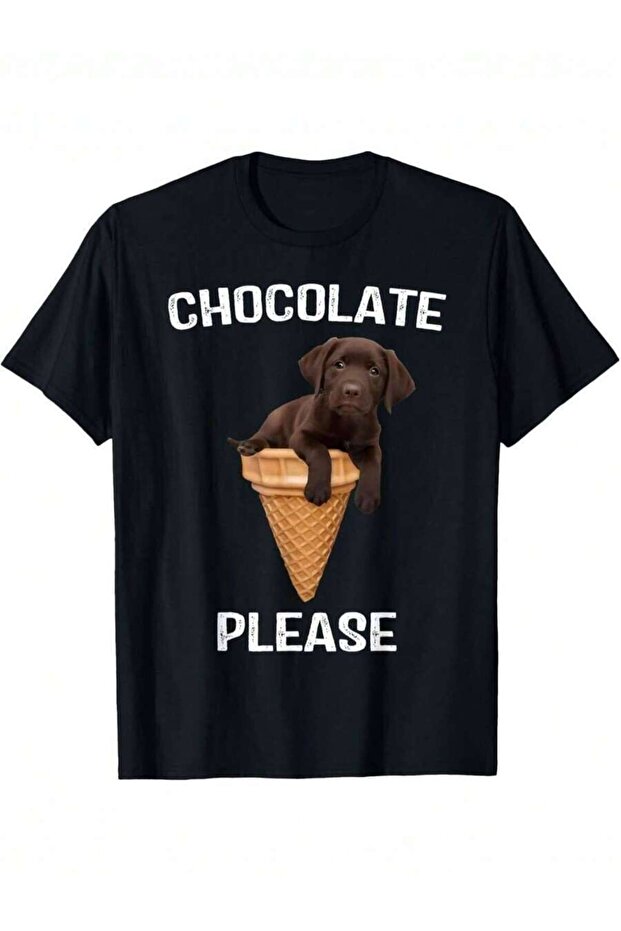 تي شيرت رجالي من Chocolate Lab Waffle Ice Cream Cute Labrador Puppy، مقاس كبير