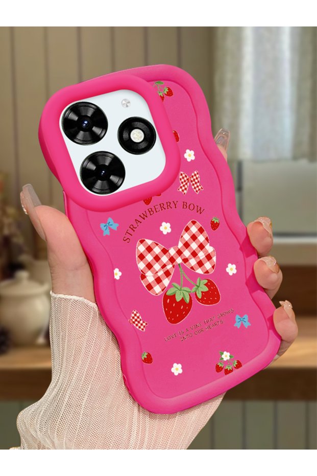 Tecno Spark 20 Compatible Case Camera Protector Red Silicone Couple Phone Case Strawberry Pattern