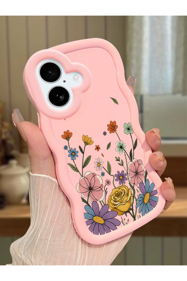 iPhone 17 Compatible Case Camera Protector Pink Silicone Couple Phone Case Floral Pattern