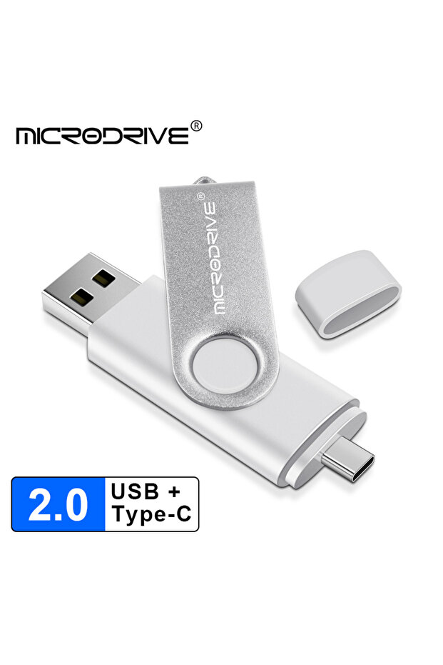 32 GB Silver OTG USB + Type-C Dual-Interface USB Flash Drive - Rotating Waterproof Pen Drive 64GB -4