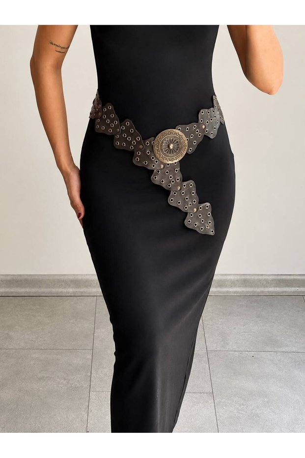 Cowboy Belt with Latch Metal Antique Buckle Accessories for Dress, Pants, Jacket, Beach Skirt