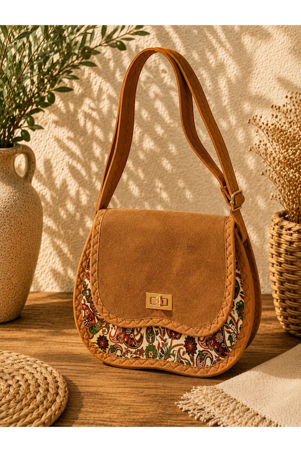 Ethnic Patterned Suede Hand and Shoulder Bag – Bohemian Women's Bag