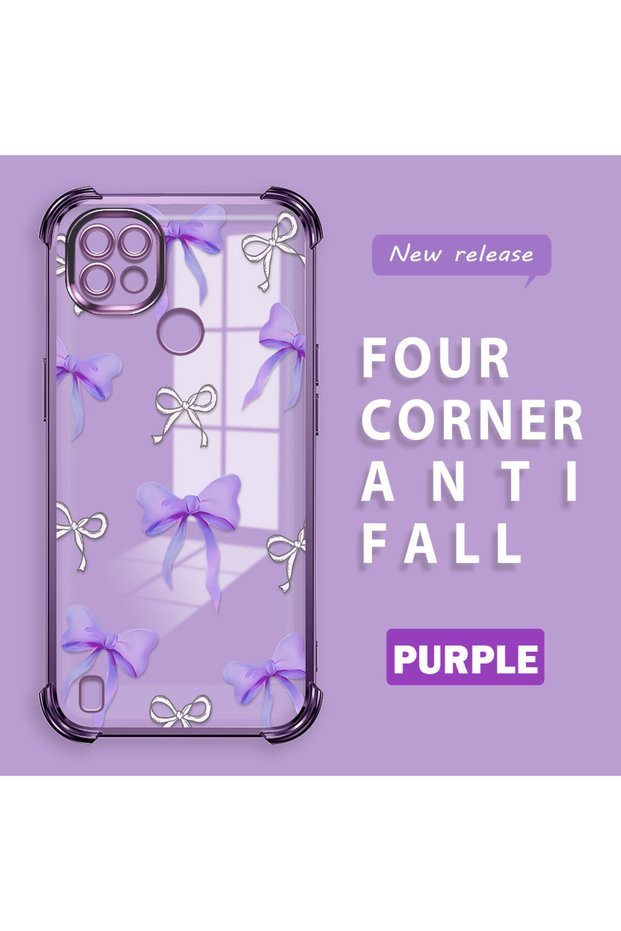 Realme C21 Compatible Transparent Back Panel Four-Corner Reinforced Impact Protection Glossy Edge Silicone Case