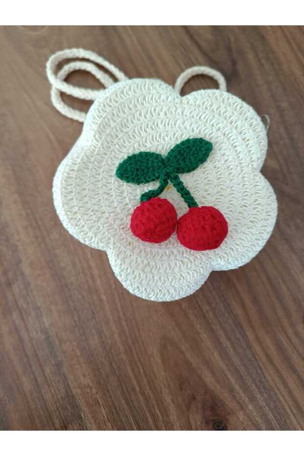 Girl's Mini Flower-Shaped Straw Crossbody Bag with Cherry Detail | Cute Summer Bag