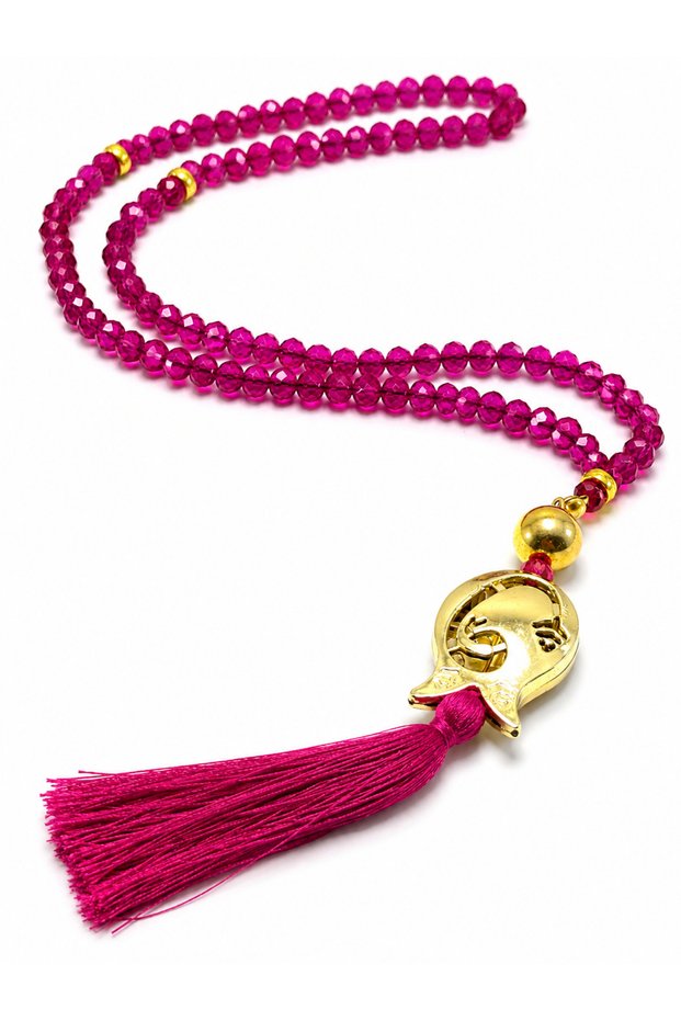Crystal Prayer Beads 6 mm with Tulip Tassels | Crystal Glass Prayer Beads with Gold Tulip Figure, Stylish Gift Prayer Beads