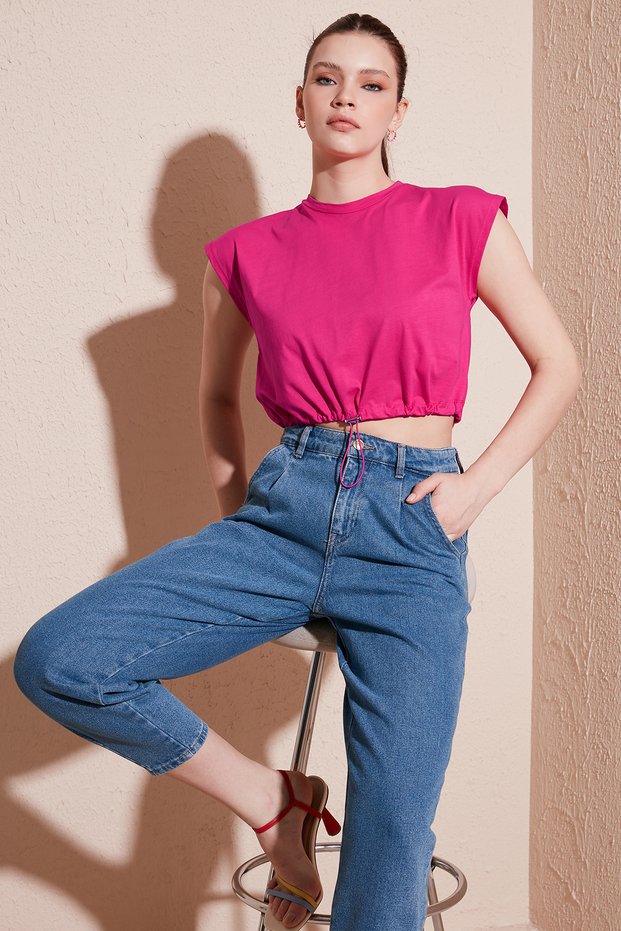 Crew Neck 100% Cotton Crop T Shirt T SHIRT5865587