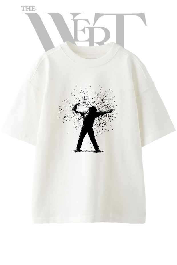 Banksy Splatter Design Printed Unisex White Oversize T-Shirt