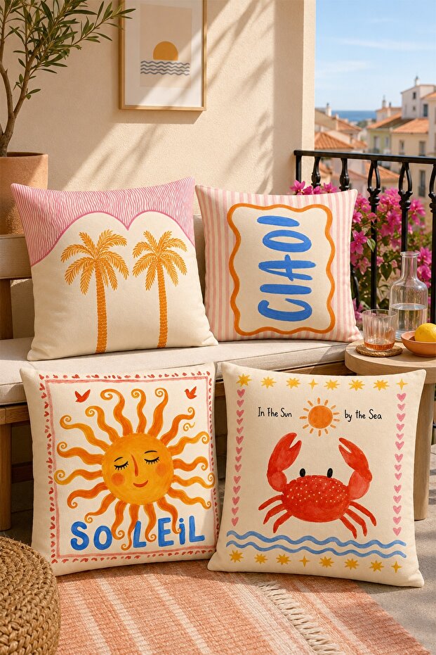 Ciao Soleil Patterned 4-Piece Throw Pillow Cover Set