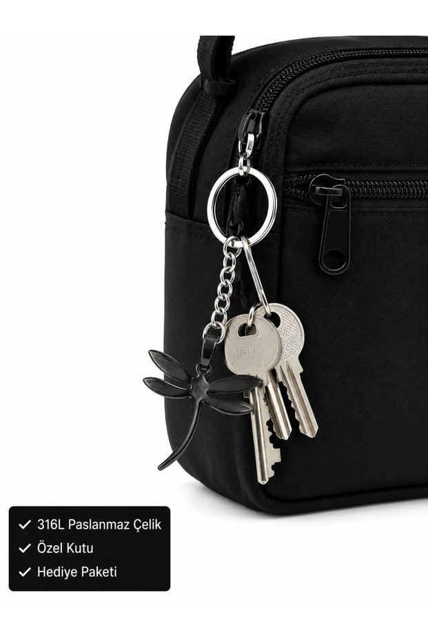 316L Stainless Steel Black Dragonfly Figured Steel Keychain – Tarnish-Resistant Keychain