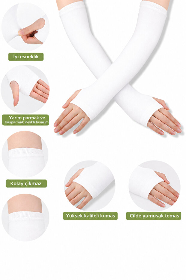 Fingerless Sleeve Cap – Uv Protection, Anti-Sweat, Flexible & Organic Fabric, White