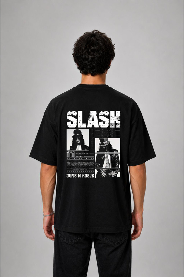Slash Printed Oversize Cotton Black T-Shirt