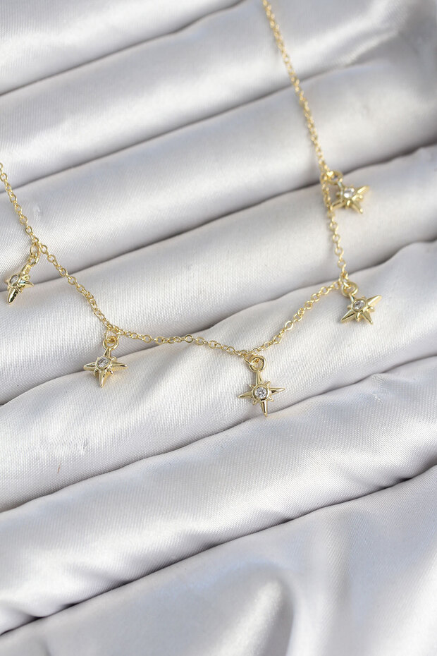 Brass Gold Color Row Minimal Polar Star Model Women's Necklace
