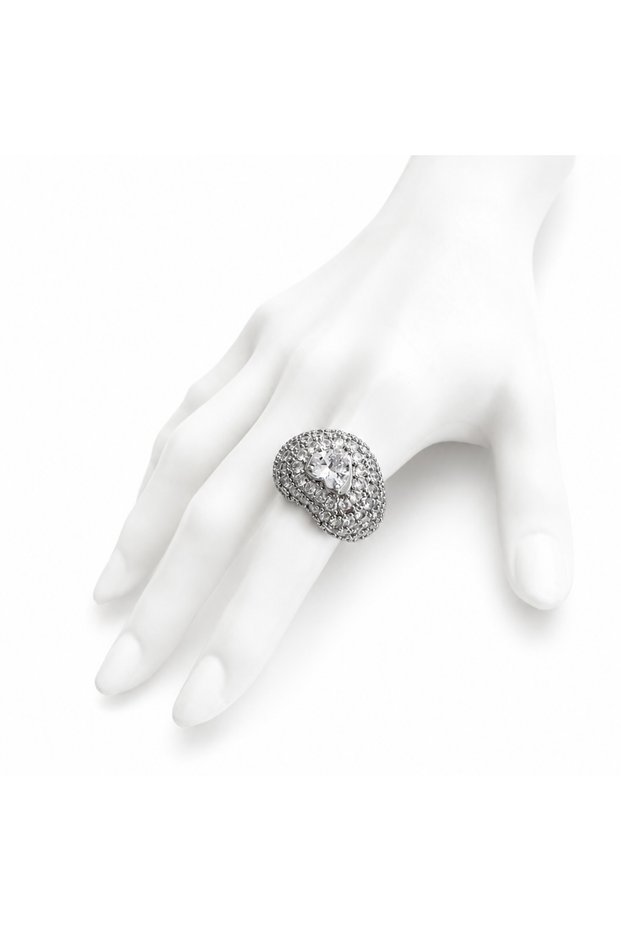 Adjustable Ring With Crystals Silver Heart