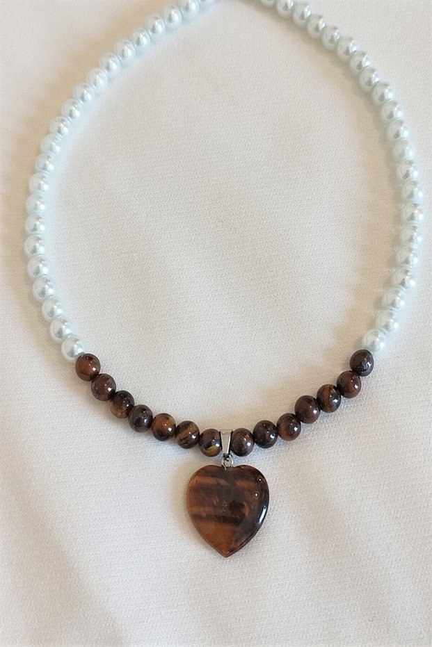 6 mm Heart Eye, Glass Pearl Natural Stone Choker Necklace