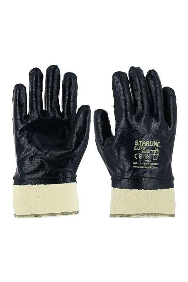 E-370 Full Nitrile Coated Petroleum Gloves | Heavy Duty Work Glove, En388 4111X, Blue