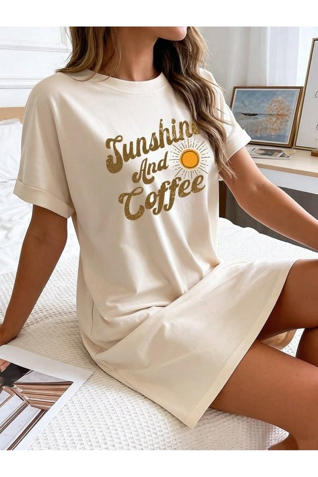 Women's White Extra Long Oversize Typography Text and Graphic T-Shirt