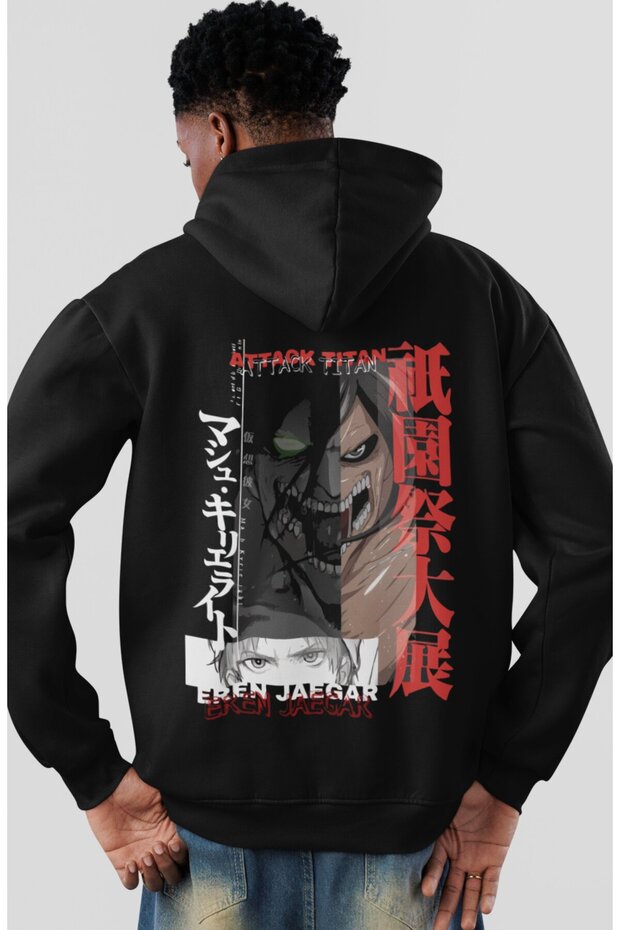 Eren Jaegar Attack on Titan Anime Back Printed Unisex Oversize Combed Cotton Hoodie