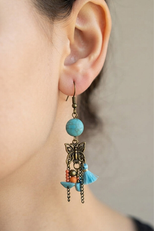 Ethnic Bohemia Antique Turquoise Natural Stone Earrings