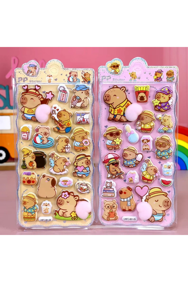 1pc random B 1pc Cute Cartoon Capibala Soft Butt Pinch 3D Stickers Kawaii DIY Refrigerator Phone Cas