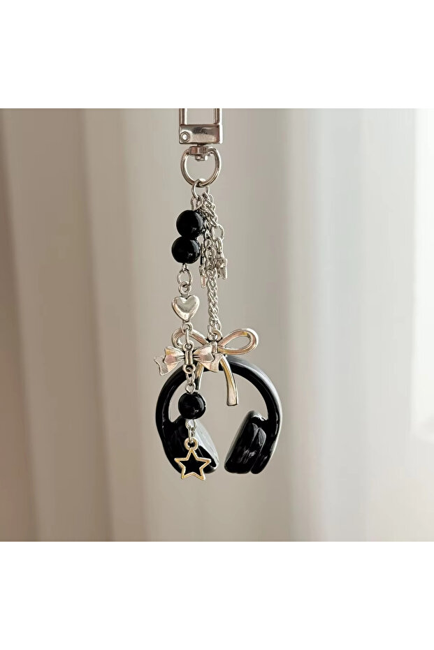 black Premium Music Headphone Bag Charms Unisex Keychain Phone Strap Couple Gifts Backpack Pendant A