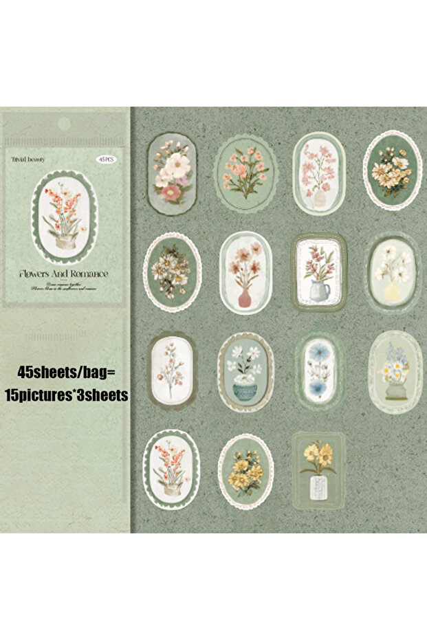 S30138-2 Mr. Paper 45pcs Serene Florals Sticker Pack - Boxed Flower Theme Collection, DIY Journal Co