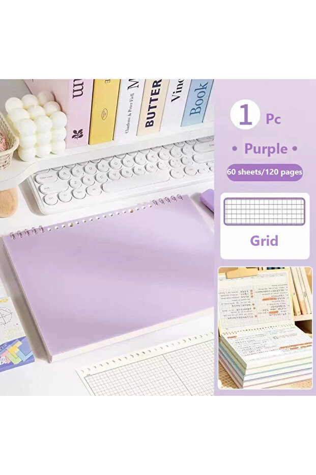 Purple Grid Loose-leaf Journal B5 Stationery 60 Sheets/120 Pages Diary Sketchbook Notepad Notebooks