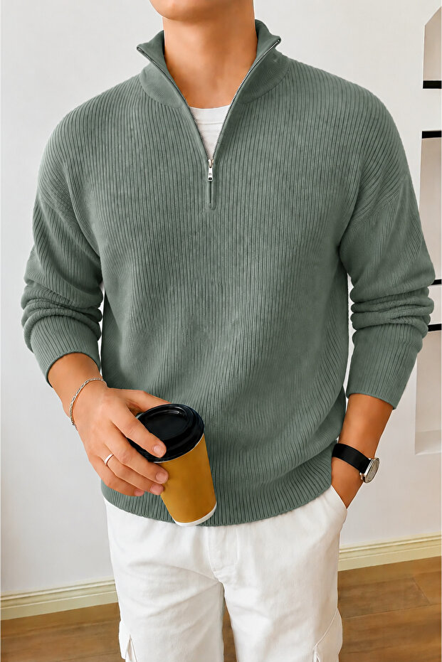 Men's Premium Half-Zip Ribbed Knit Sweater