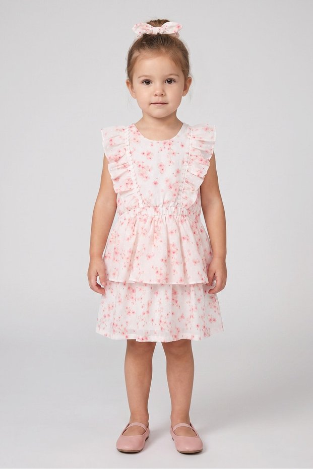Toddlers Girl 2 Pieces Floral Print Dress With Had Band Set, Multicolor