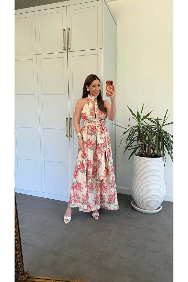Mercan Waist Tie Dress Cream
