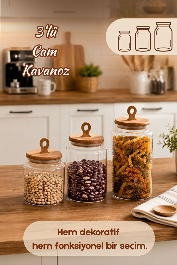 4468 Handmade Vacuum Lid 3-Piece Glass Jar Set Vacuum Lid Storage Organizing Container Set