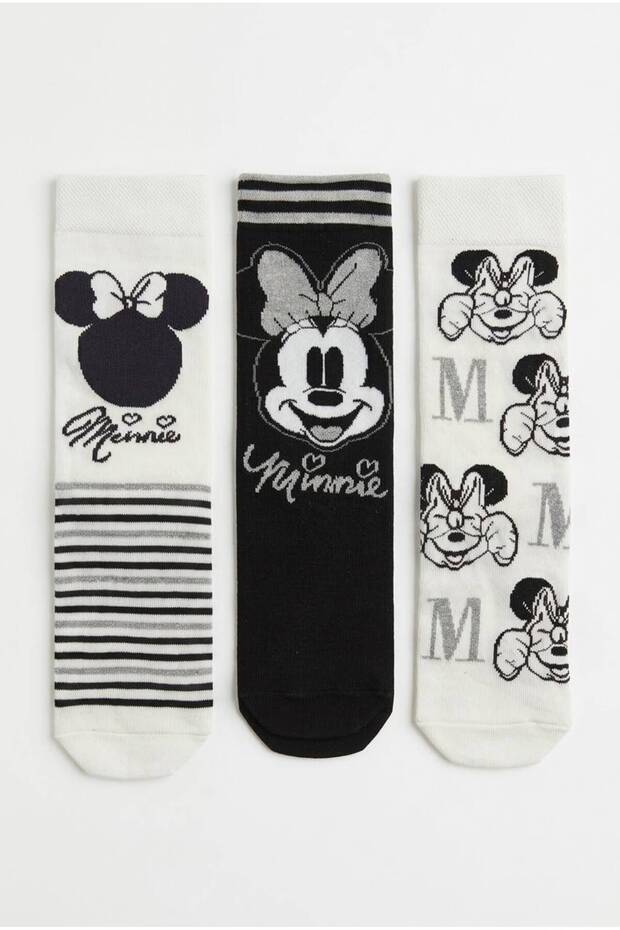 Licensed Minnie Mouse Women's Socks 3-Pack Adult Cotton Socks Daily Socks Glittery Gift Socks Mn22715