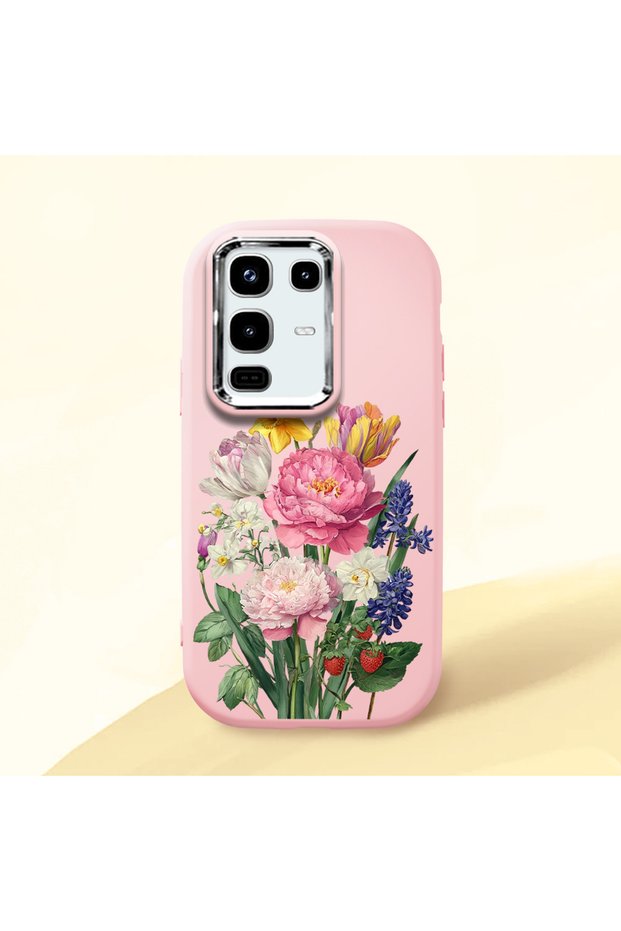 Infinix Note 50 Pro Compatible Case Camera Protector Pink Silicone Couple Phone Case with Floral Pattern