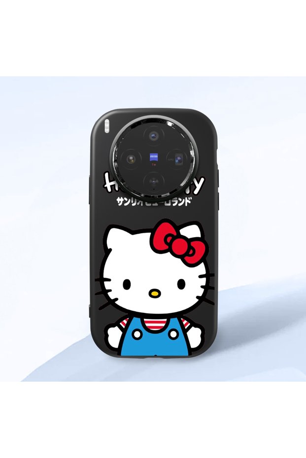 Vivo X300 Compatible Case Camera Protector Black Silicone Couple Phone Case Kitty Pattern