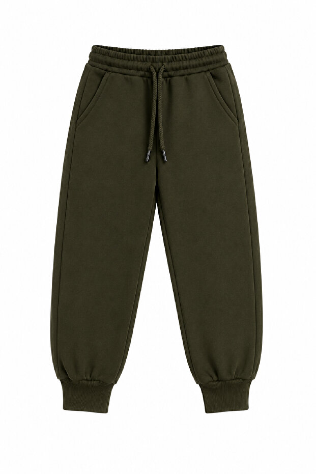 Unisex Premium School Sweatpants Khaki 2 Thread Non-Shedding Fabric Comfortable Fit Daily Sports Trousers