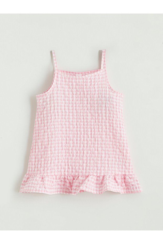 Two Mt Shop Quality Square Collar Plaid Ruffle Girls' Dress
