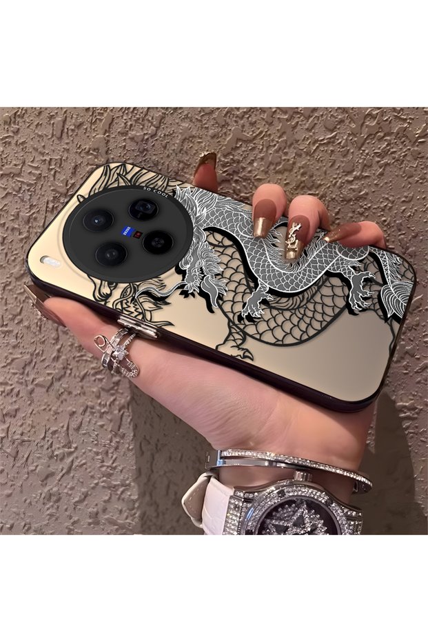 Vivo X300 Compatible High Quality Chinese Style Black and White Dragon Printed Case