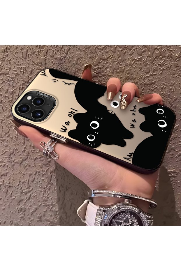 iPhone 11 Pro Compatible High-Quality Fun Black Cat Printed Case, Cute Stylish Shock