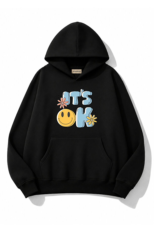 It's Ok Printed Hooded 2 Thread Raster Printed Sweatshirt