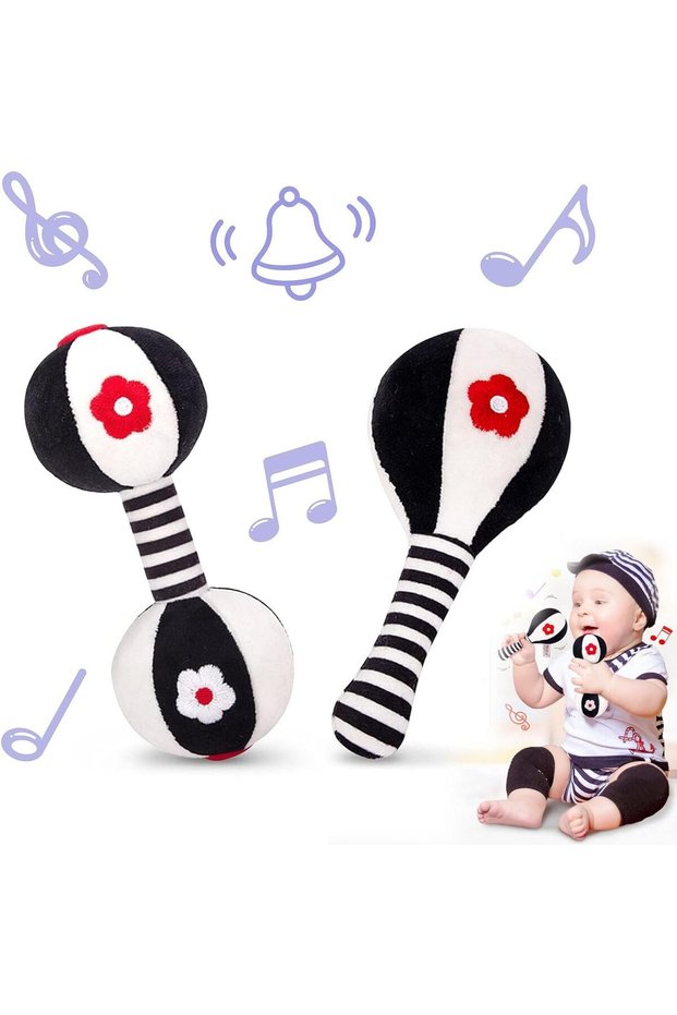 Baby Dumbbell Toy, 2Pcs Baby Rattles Toys for Toddler, Rattle Shaker Set, for Babies 0-12 Months, Soft Plush Rattles Baby Toys for Newborns, Newborn Birthday Gift