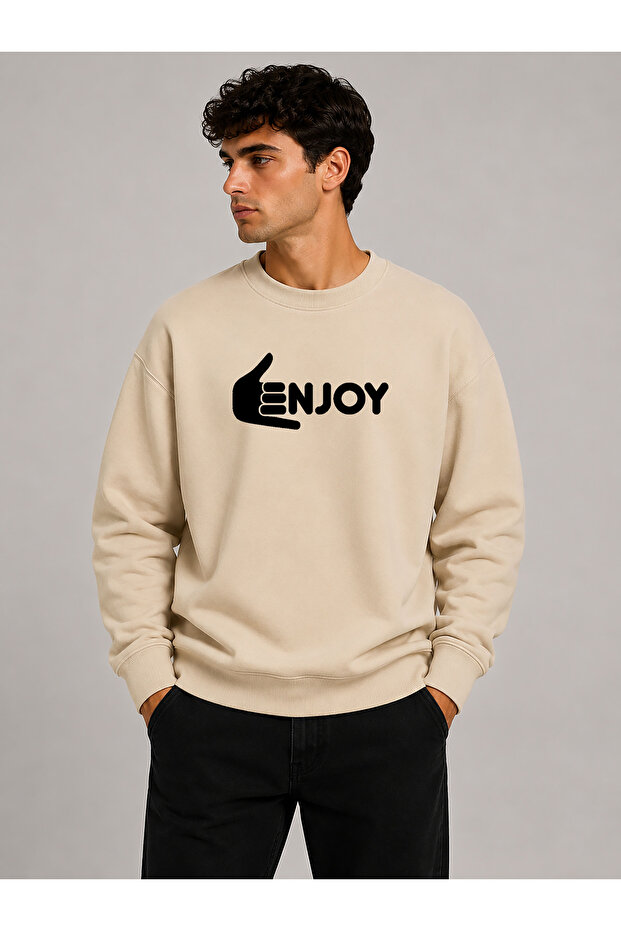 Enjoy Printed Crew Neck 2 Thread Sweatshirt