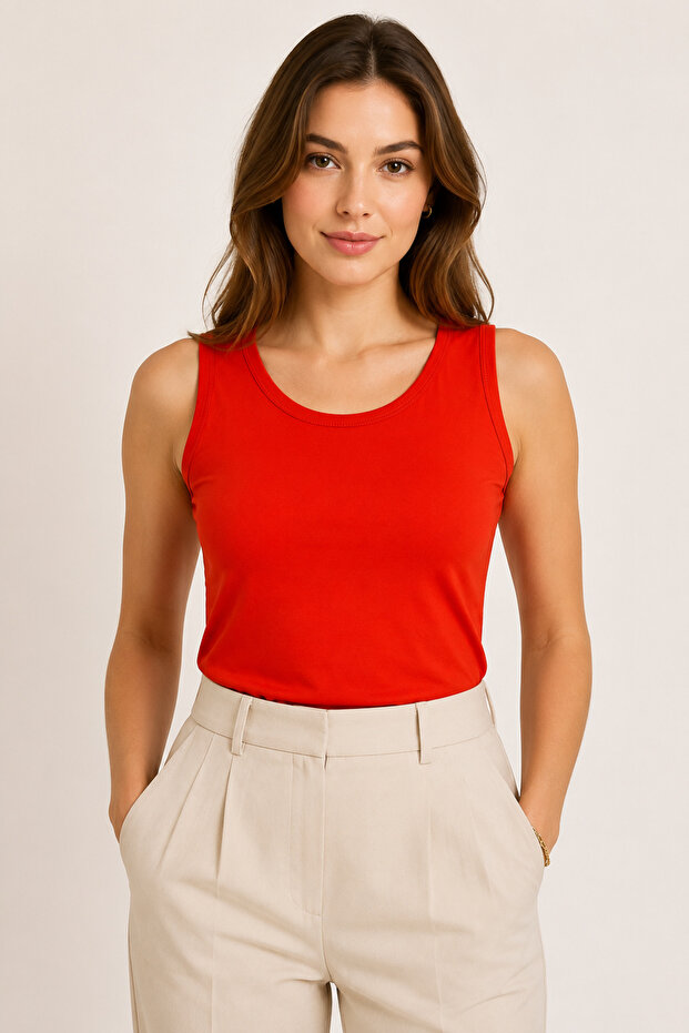 Women's Crew Neck Sleeveless Basic Undershirt Stretchy Fabric Body-Hugging Casual Zero Sleeve Blouse