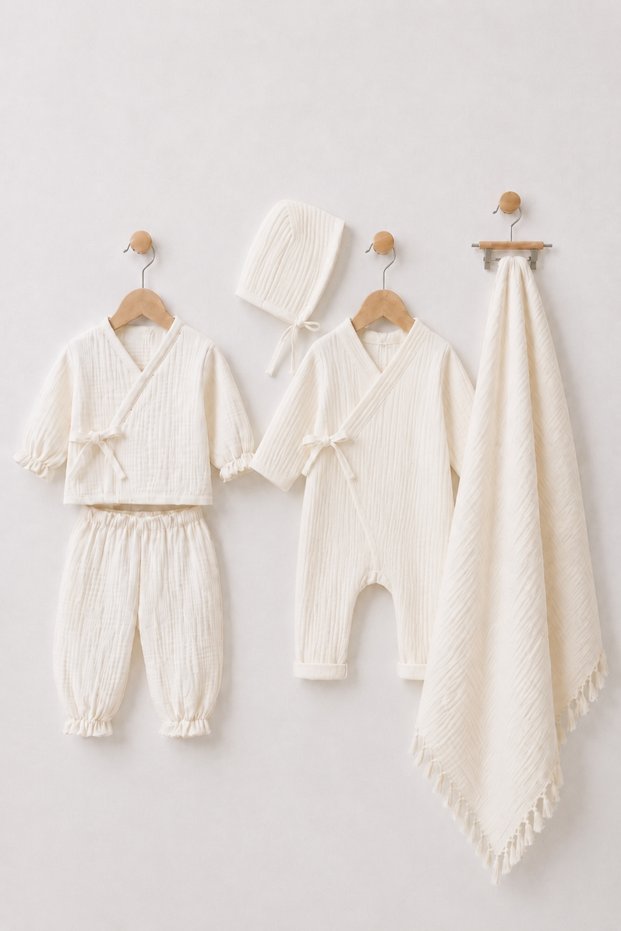 Baby Girl Muslin 4 Piece Newborn Jumpsuit Blanket Set Hospital Discharge Set Baby Gift
