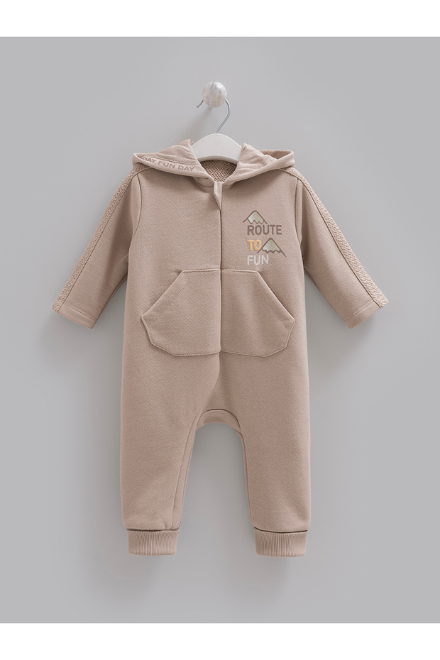 Baby Boy Overalls 2 Threaded Hooded Zippered Overalls with Pockets