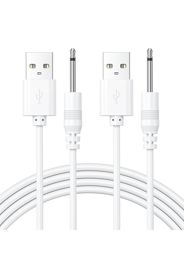 2pcs WHITE 100CM USB to DC 2.5mm Charging Cable Fast Charger Cord Adapter USB Plug Replacement Aux D