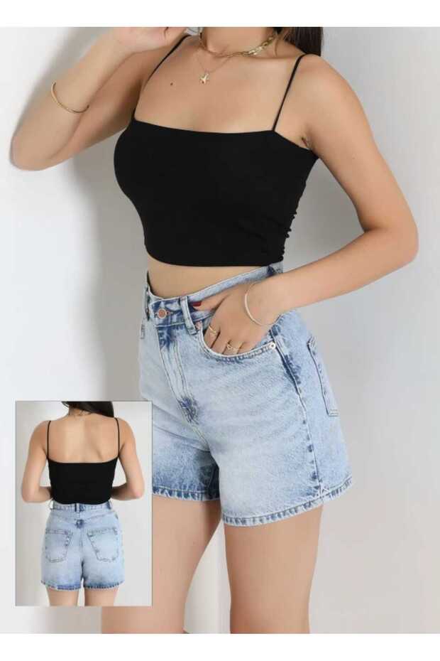 Women's Black Viscose Strap Padded Bustier – Flexible Slim Fit Crop Tank Top
