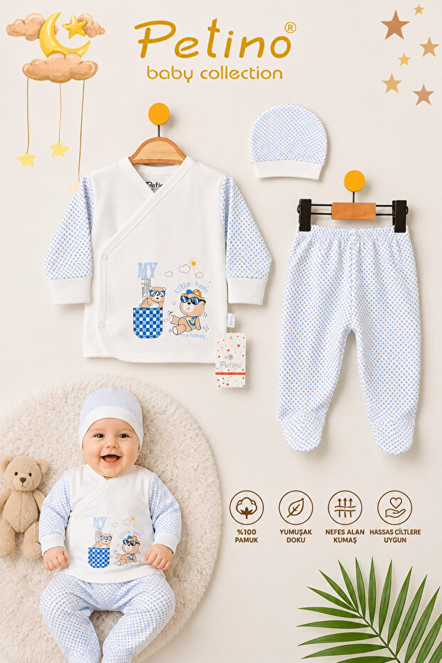 Baby 2-Piece Set with Hat, Newborn Bodysuit and Booties, Bottom Set, 100% Cotton, 0-3 Months, Polka Dot