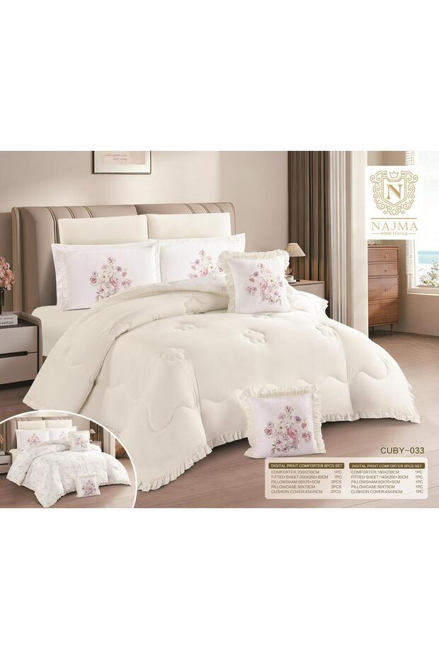 لحاف صيفي نفر ونص مايكروفايبر وجهين سادة ومشجر – 5 قطع بنقشات زهور - مفرش سرير صيفي نفر ونص زهور طقم 5قطع