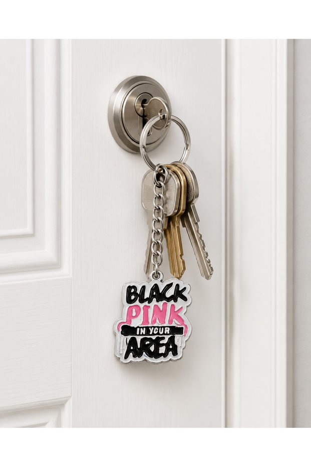 Black Pink in Your Area Metal Keychain – K-Pop Themed Bag and Key Accessory