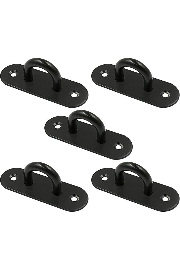 Five heavy-duty hooks, 3.9-inch stainless steel ceiling hooks, black oval hooks, 0.24-inch hole diameter, suitable for indoor and outdoor use.